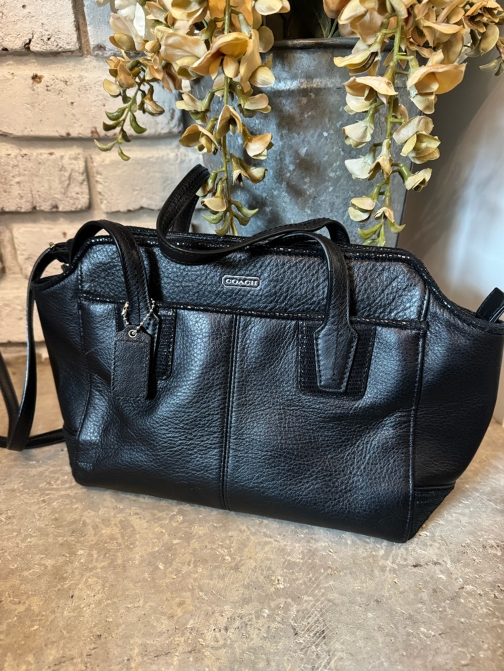 Coach Black Pebbled Leather crossbody with sparkle trim